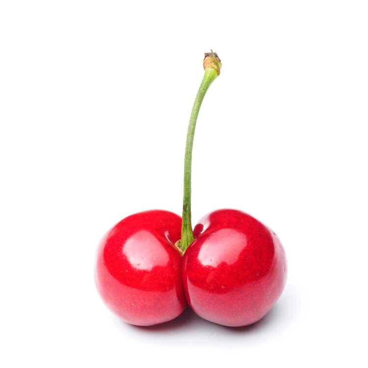One,Twin,Cherry,Fruit,Close,Up,Macro,Shot,Isolated,On